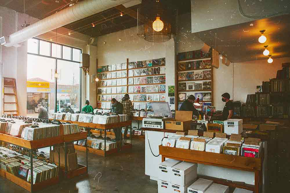 Inside Recursive Records Shop, where you can see their wide selection of CD's and Vinyls