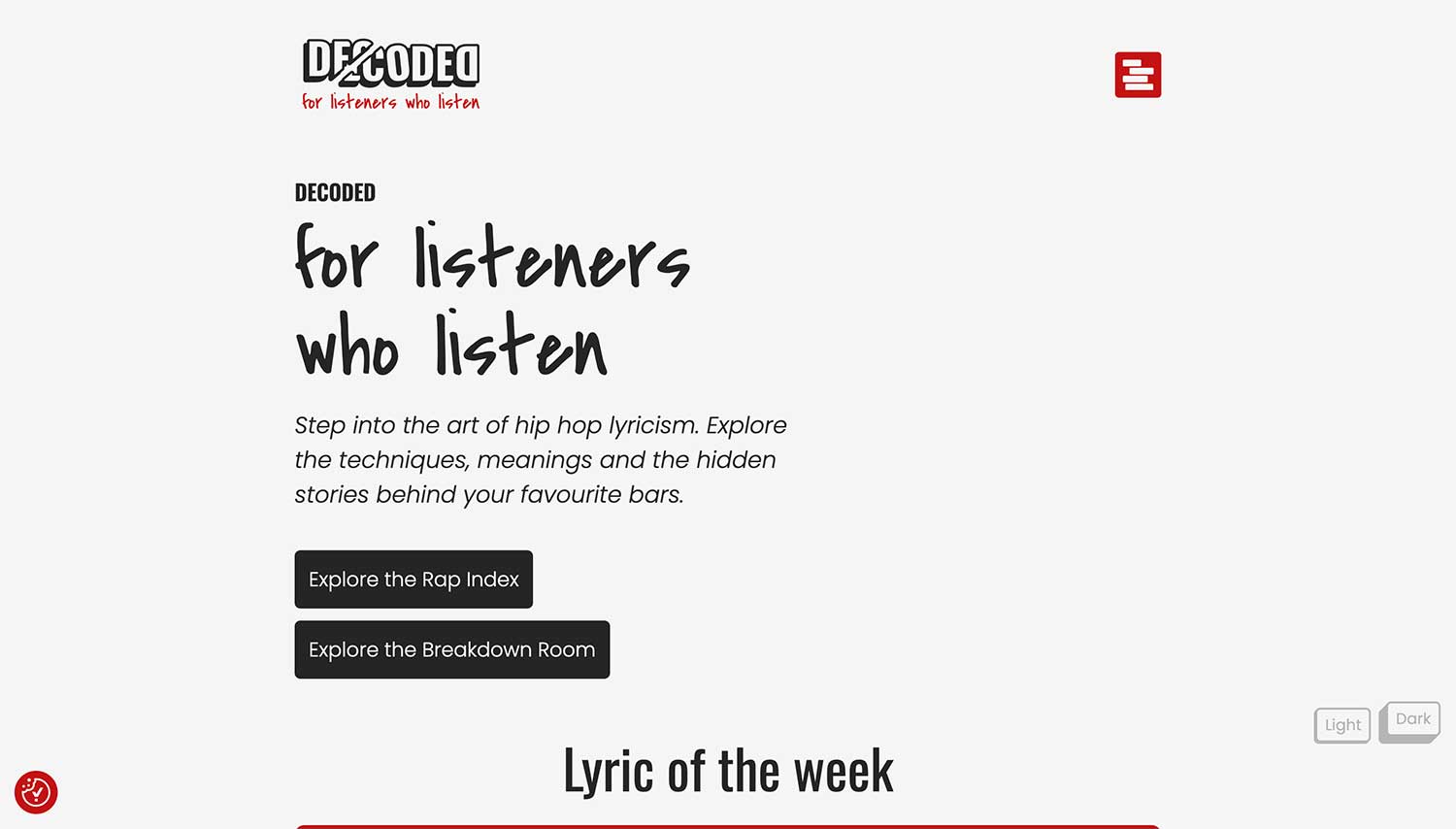 screenshot of three designed objects website showing underlined navigation menu on hover